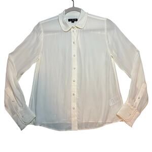 J.Crew XS Ivory Ruffle Collar Blouse Sheer Viscose Long Sleeve Top